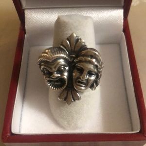 Vintage Cini Sterling Silver Drama Mask Ring
